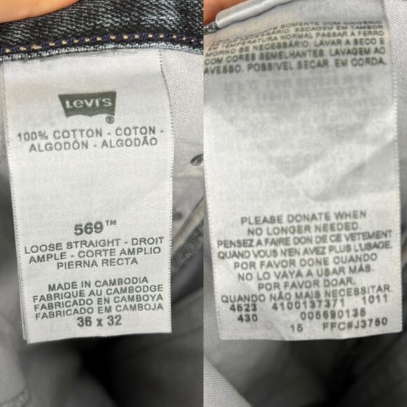 Levi’s 569 Loose Straight Jeans 36x32 Vintage Wash 2011 Stained Thrashed - Picture 2 of 8